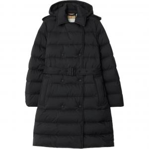 Двубортное пальто с поясом и капюшоном Burberry, черный