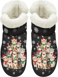 Зимние ботинки KEIAHUAN для женщин, с утеплителем из меха, удобные короткие ботильоны для прогулок на улице, Christmas Cats