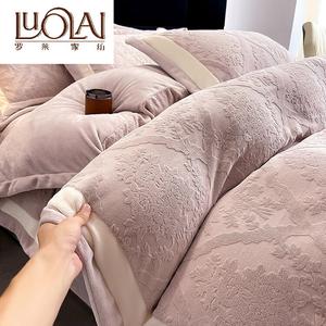 LUOLAI HOME Комплект постельного белья, 4 предмета, размер 200 см, двусторонний флис, цветочный букет, розовый