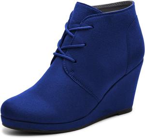 Женские ботильоны FOWT с закрытым носком, на шнуровке, с высоким каблуком и платформой, короткие, из искусственной замши, элегантные ретро, осенне-зимние, для вечеринок и повседневной носки, полный размер 4-15 США, Navy