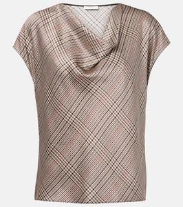 Шелковый топ с рисунком гусиная лапка Vince, Multi Plaid