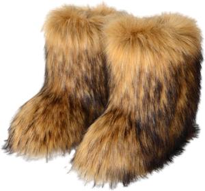 Женские сапоги HINDOLA с искусственным мехом, пушистые, мягкие, с округлым носком, из замши, зимние, удобные, теплые, снежные, комфортные зимние ботильоны, противоскользящие, для улицы и дома, на плоской подошве, Brown