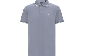 Футболка поло с вышитым логотипом EMPORIO ARMANI, серо-голубая