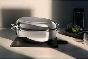 Сковорода с крышкой, жаропрочная, 8,5 л, подходит для индукционной плиты, нержавеющая сталь Cromargan, индукционная крышка, 41 x 28,5 x 18 см Markenlos