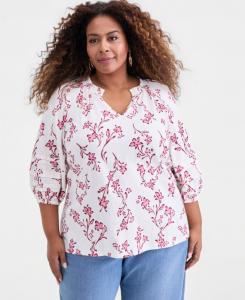 Топ большого размера с разрезом на воротнике и рукавами 3/4, эксклюзивно для Macy's Style & Co, Shiitake Combo