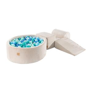 MEOWBABY Игровая площадка из пенопласта с бассейном 230x45см/200 шариков для детей, вельвет, экрю: мятный/синий/бирюзовый