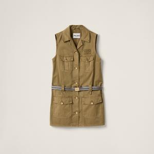 Платье из хлопкового сатина, окрашенное в готовом виде MIU MIU, оливково-зеленая