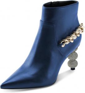 Женские ботильоны YDN на цепочке, с металлической жемчужиной, заклепками, на среднем каблуке, с заостренным носком и боковой молнией, для вечеринки, свидания, выпускного, размеры US 4-16, Blue