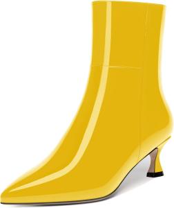 Женские ботильоны MOVINSTEPS с острым носком, с застежкой-молнией, лакированные, для невест, повседневные, с низким каблуком-китен 2 дюйма, Yellow