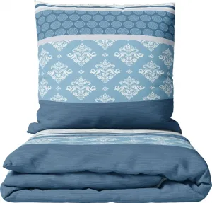 Комплект постельного белья из фланели 135х200 см, в сине-белую полоску с орнаментом, на молнии, зимний leonado vicenti