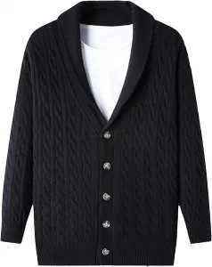 Мужской кардиган с воротником шаль, пуговицами и косой вязкой, Slim Fit Maiyifu-GJ