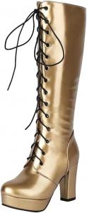 Женские ботфорты на платформе со шнуровкой, высокие каблуки, длинные ботильоны для ночного клуба и вечеринок, модные, больших размеров Generic, Gold