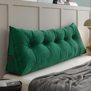 Мягкая подушка для изголовья с пуговицами, треугольная настенная подушка для поддержки при чтении, однотонная подушка для шеи, спины и поясницы, подголовник, матрас для дивана в общежитии (цвет: green, размер: full) COZMAX