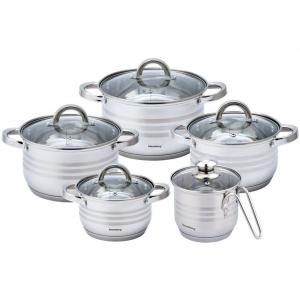 Стальные кастрюли Klausberg 10 элементов 1,7л, 2,1л, 2,9л, 3,9л, 6,6л KB7696, серебро