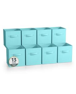 Набор из 8 прочных складных тканевых кубиков для хранения с ручками, 13 дюймов (33 см) - для организации одежды, игрушек, книг, полок и многого другого Sorbus, цвет aqua