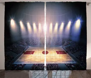 Шторы ABAKUHAUS Sport Rustic, баскетбольный турнир, универсальные, с петлями и крючками, для гостиной, 280 x 225 см, бежевый, коричневый, Nancy Brown Abakuhaus