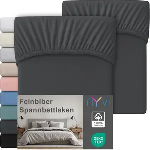 Простыня на резинке Deluxe из фланели для матрасов глубиной до 25 см - очень теплая и мягкая, 100% хлопок, не требует глажки, предварительная усадка, цвет: антрацит, размер: 200x200 см (комплект из 2 шт.) NYVI