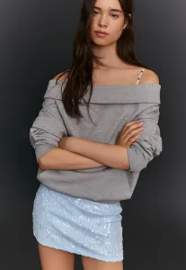 Мини-Юбка с пайетками Bershka, Light Blue