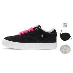 Яркие Высокие Устойчивые к Истиранию Низкие Кроссовки для Скейтбординга Унисекс Ollieskate, Черные (с Розовыми Шнурками)