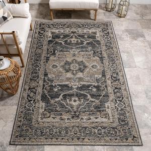 nuLOOM Hafwen Medallion ковер 153 x 244 см для дома и улицы в гостиную, патио, террасу, крыльцо, кухню, cream & charcoal/beige