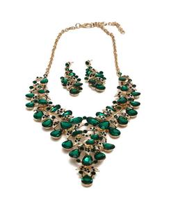 Женское зеленое колье с крупными камнями и серьги (комплект из 2 штук) SOHI, Green