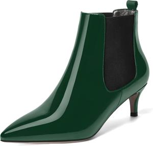 Женские офисные ботильоны SKYSTERRY с заостренным носком, лакированные, модные, невысокий каблук 2 дюйма, Black Dark Green