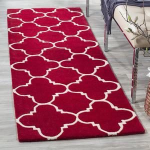 Ковер-дорожка SAFAVIEH, 69 x 336 см, Chatham Collection, Red & Ivory, ручной работы Quatrefoil Trellis Wool, идеально для помещений с высокой проходимостью в гостиной, спальне (CHT717G)