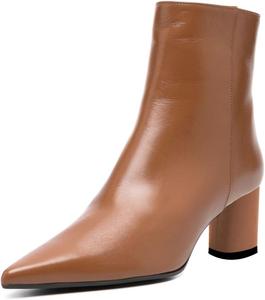 Женские ботильоны FOWT с заостренным носком, боковой молнией и средним каблуком, модные ботинки для покупок, улицы и вечеринок, размер 4-16 US, Brown