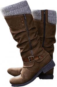 Женские ковбойские сапоги Ladmiple с высокой голенью для широкой икры, заостренным носком, массивным каблуком и боковой молнией, в стиле вестерн, Brown