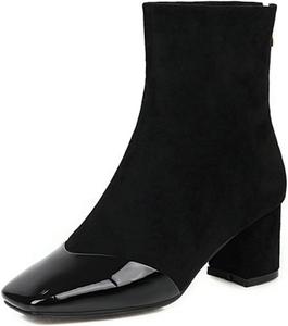 Ботильоны Shinelly с квадратным носком, на среднем толстом каблуке, с комбинированным дизайном, для работы и вечеринок, с застежкой-молнией, Black