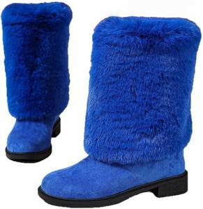 Женские однотонные зимние ботинки, модные удобные сапоги на меху, средние по голенище, доступны в 6 цветах Hhhchpm, Blue