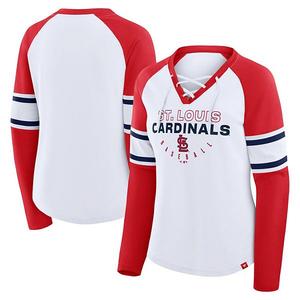 Женская бело-красная бейсболка st louis cardinals blitz package raglan с кружевной шнуровкой v-образным вырезом и длинным рукавом Fanatics