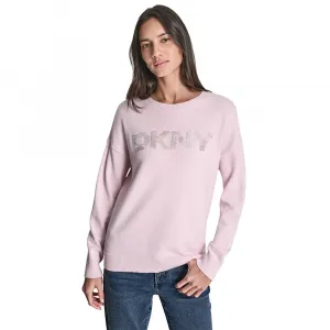 Свитер DKNY с пайетками и логотипом, розовый