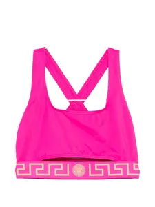 Бикини-топ с перекрещивающимися бретелями и брендированной лентой Versace, розовый