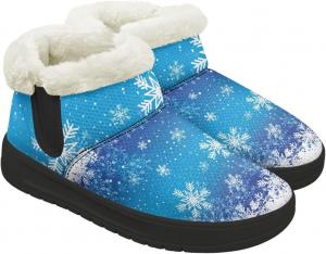 Женские зимние ботинки KEIAHUAN с утеплителем из меха, удобные кроссовки на снег с пушистым воротником, подходящие для улицы, Christmas Snowflake-Blue