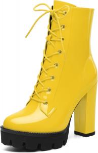 MISEZOXI Женские коричневые однотонные ботильоны на массивной платформе с шнуровкой, круглый носок, каблук 4,5 дюйма, повседневные, на все сезоны, для косплея