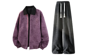 Повседневная спортивная одежда Unisex с лацканом Moderate X1617, фиолетовый jacket+черный pants