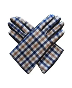 Коричневые шерстяные кожаные перчатки в клетку Aquascutum, мультиколор
