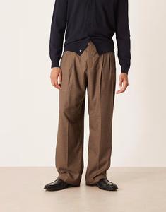 Элегантные брюки широкого кроя коричневого цвета с узором «гусиная лапка» и полурезинкой на талии Asos Design