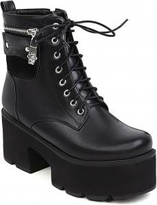 Женские кожаные ботильоны на высоком каблуке DXSYMJM с платформой, шнуровкой, панк-байкерский стиль, короткие, Black