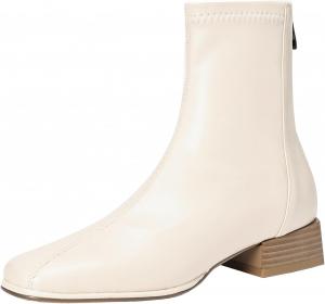 Женские осенне-зимние ботильоны с квадратным носком, массивным каблуком и молнией для уличного/ретро стиля XIEPP, Beige