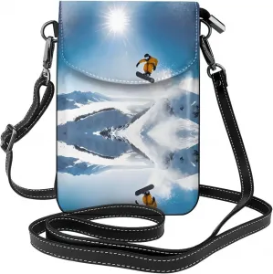 Небольшая сумка для телефона с принтом сноубординга, сумка через плечо с магнитной застежкой и отделениями для карт, из искусственной кожи Ultra Fiber.