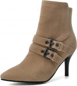 Женские замшевые ботильоны с заостренным носком на высоком каблуке, застежка-молния сбоку, без шнуровки, металлическая пряжка, для офиса и свадебных вечеринок Generic, Brown