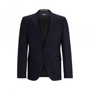 Однобортный пиджак из натуральной шерстяной саржи BOSS, темно-синий