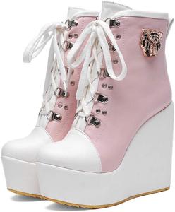 Женские ботильоны на платформе Elyffany с кружевной шнуровкой и на танкетке, Pink