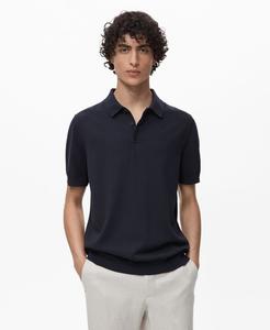 Мужская хлопковая поло-рубашка тонкой вязки MANGO, Night Blue