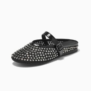 Женские сандалии с закрытым носком и противоскользящим покрытием, украшенные стразами GEMEIQ, Black