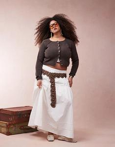 Юбка макси в стиле бохо с вышитым подолом ASOS DESIGN Curve белого цвета Asos Curve