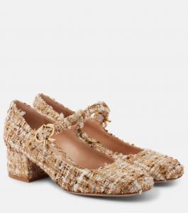 Туфли Mary Jane из букле Mary Ribbon 45 Gianvito Rossi, цвет nude