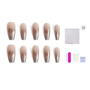 ORANOT Накладные ногти Gilded Lake длинные шампань золото размытый градиент 24mm